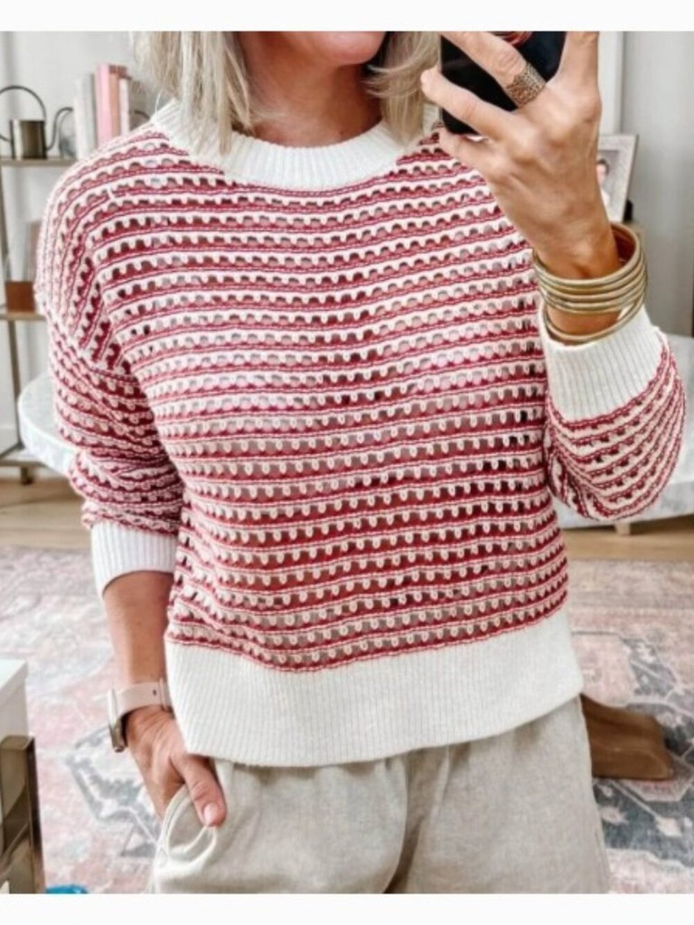 NWOT Old Navy  100%‎ Cotton Open-stitch Striped Crewneck Sweater Size L
